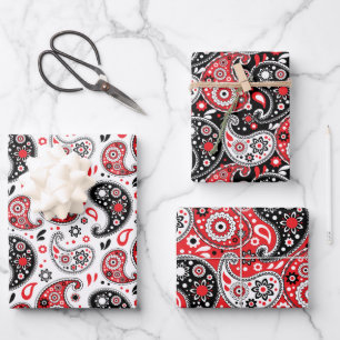 Country Western Cowboy Christmas Bandana Paisley Wrapping Paper Sheet