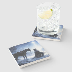 Country Western Cowboy Christmas Stone Coaster