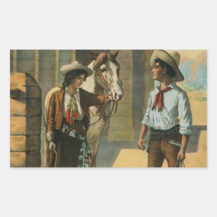 Country western cowboy cowgirl horse farm vintage rectangular sticker