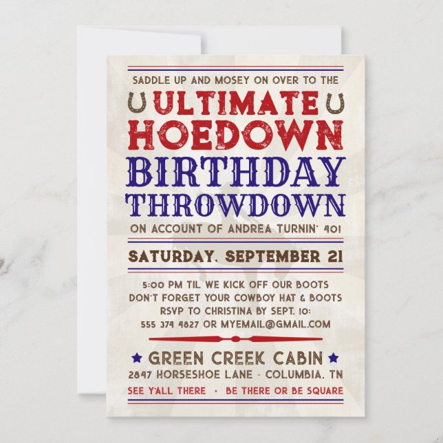 Country Western Cowboy Hoedown Party Invitation (Front)