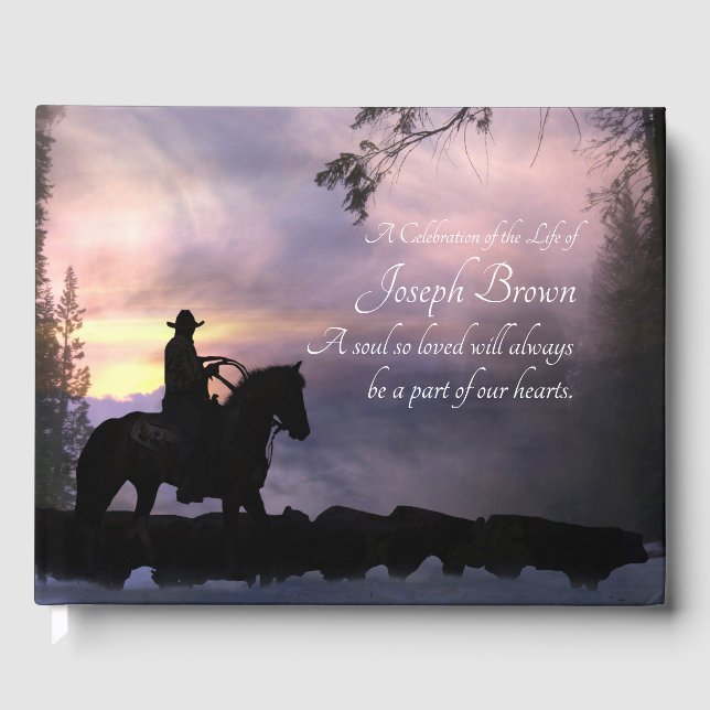 Country Western Cowboy Horse Funeral Guest Book (Front)