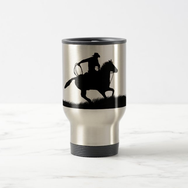 Country Western Cowboy Horse Roping  Travel Mug (Center)