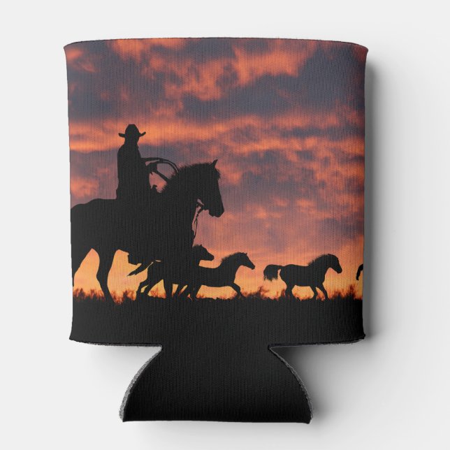 Country Western Cowboy Horses Roundup Can Cooler (Back)