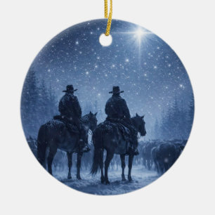 Country Western Cowboy North Star Christmas Cattle Ceramic Tree Decoration