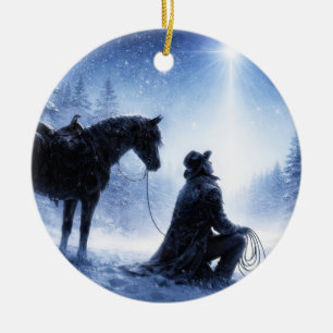 Country Western Cowboy North Star Christmas Ceramic Tree Decoration