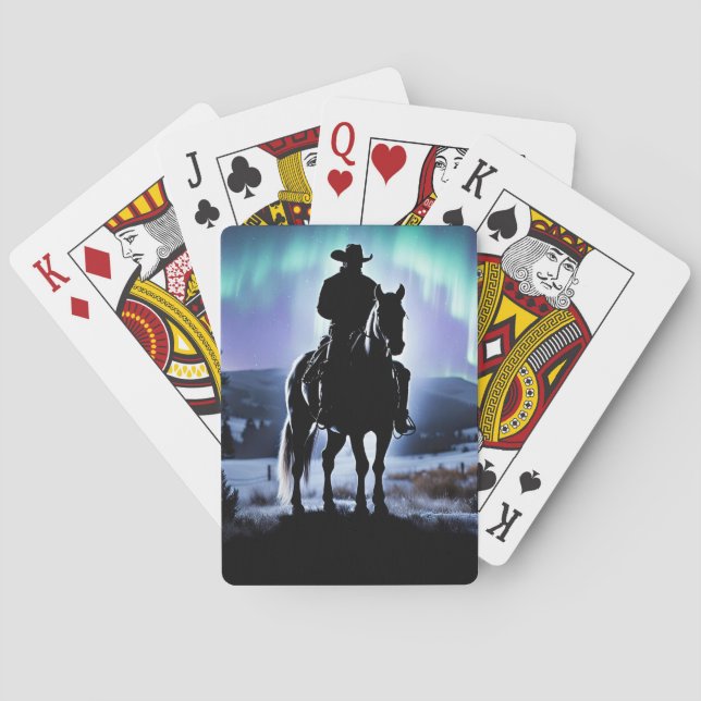 Country Western Cowboy Northern Lights Playing Cards (Back)