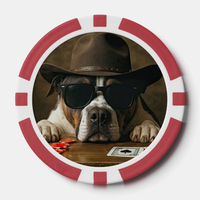Country Western Cowboy Pitbull Poker Poker Chips (Front)