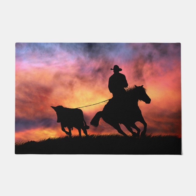 Country Western Cowboy Roping Doormat (Front)