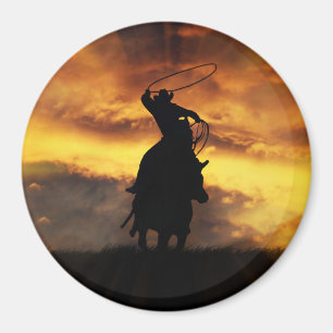 Country Western Cowboy Roping From Horse Magnet