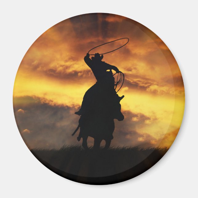 Country Western Cowboy Roping From Horse Magnet (Front)