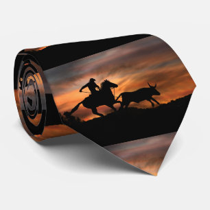 Country Western Cowboy Roping Long Horn Steer Tie
