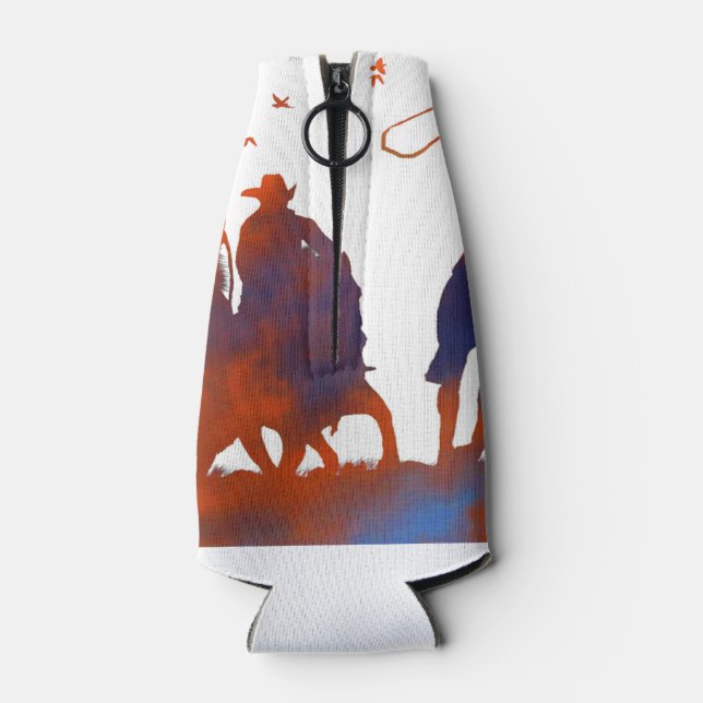 Country Western Cowboy Roping White Bottle Cooler (Back)