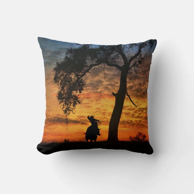 Country Western Cowboy Roping with Horse Cushion (Front)