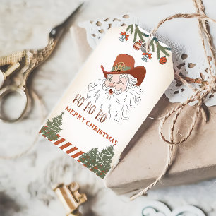 Country Western Cowboy Santa Christmas Gift Tags