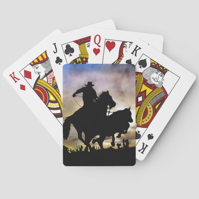 Country Western Cowboy Steer Roping Rodeo Playing Cards (Back)