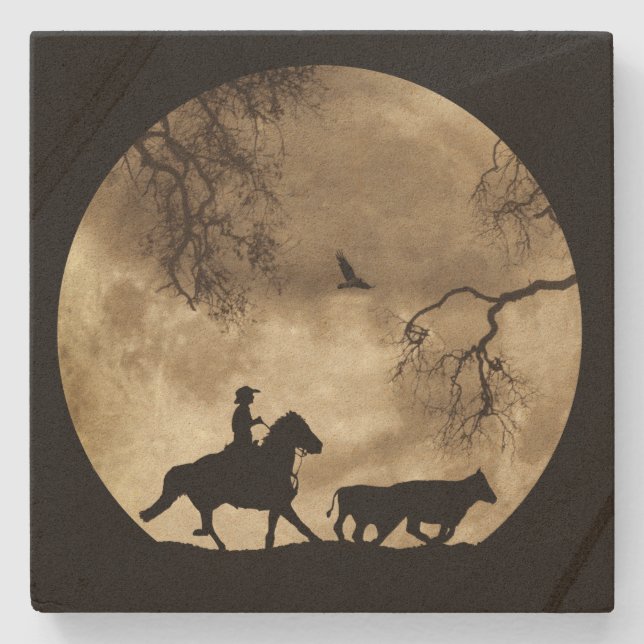 Country Western Cowboy Stone Coaster (Front)