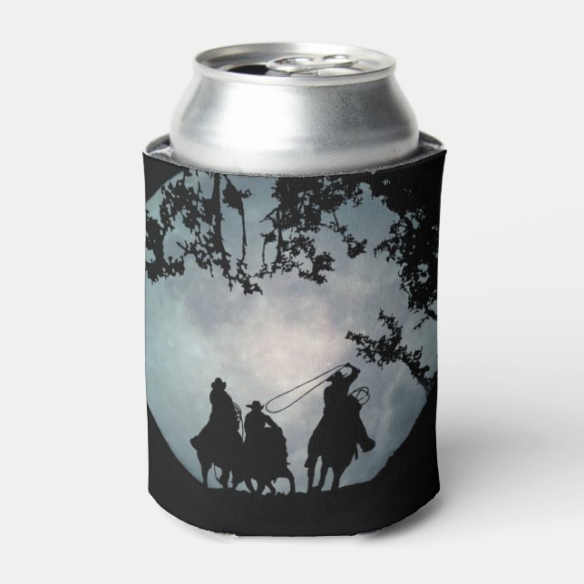 Country Western Cowboys and Full Moon Roping Can Cooler (Can Front)