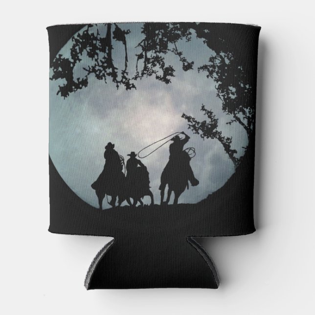 Country Western Cowboys and Full Moon Roping Can Cooler (Front)