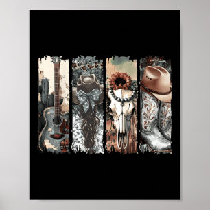 Country Western Cowgirl Cowboy Boots Cow Skull Rod Poster