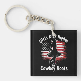 Country Western Cowgirl Girls Kick Higher In Boots Key Ring