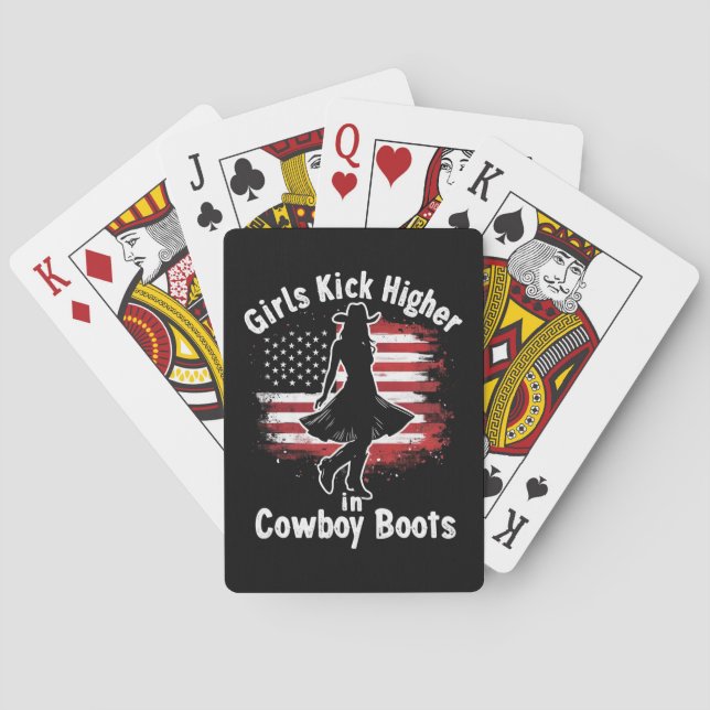 Country Western Cowgirl Girls Kick Higher In Boots Playing Cards (Back)