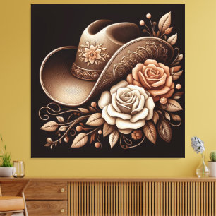 Country Western Cowgirl Hat with Flowers Canvas Print