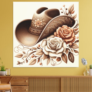 Country Western Cowgirl Hat with Flowers Canvas Print