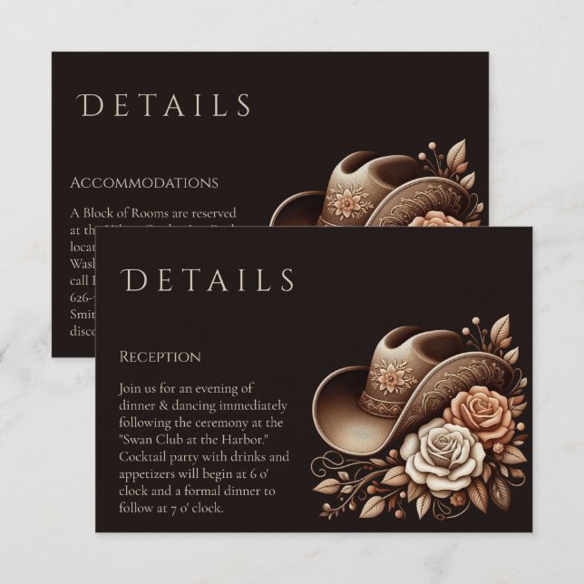 Country Western Cowgirl Hat with Flowers Enclosure Card (Front/Back)