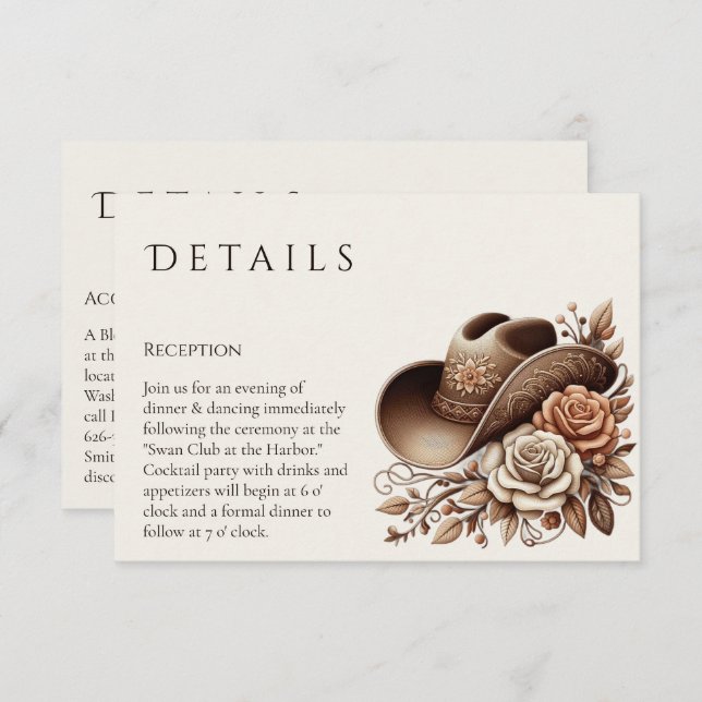 Country Western Cowgirl Hat with Flowers Enclosure Card (Front/Back)