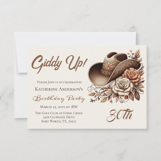 Country Western Cowgirl Hat with Flowers Invitation (Front)