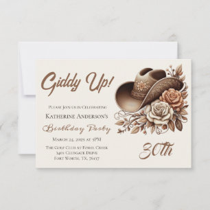 Country Western Cowgirl Hat with Flowers Invitation