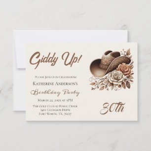 Country Western Cowgirl Hat with Flowers Invitation