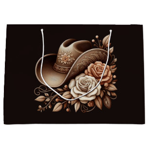Country Western Cowgirl Hat with Flowers Large Gift Bag