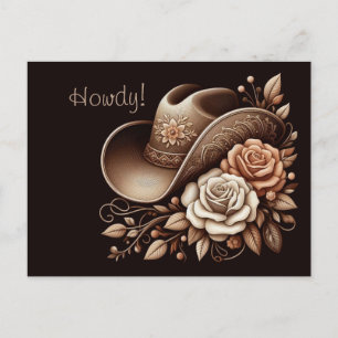 Country Western Cowgirl Hat with Flowers Postcard
