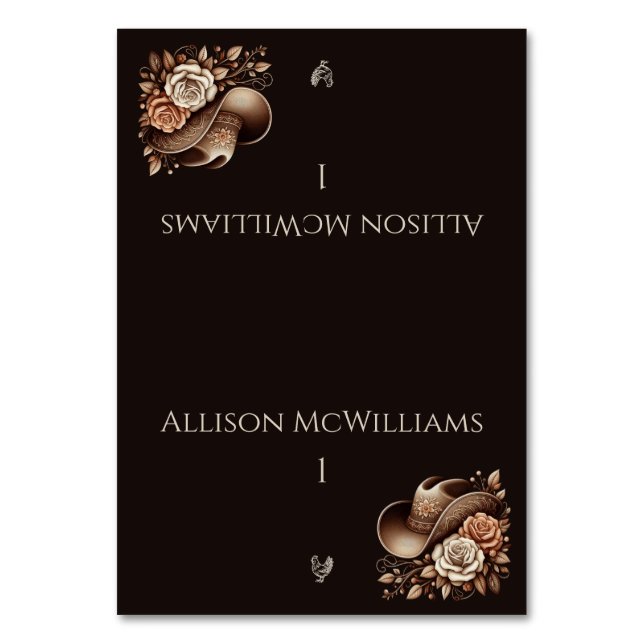 Country Western Cowgirl Hat with Flowers Poultry Table Number (Front)