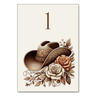 Country Western Cowgirl Hat with Flowers Table Number