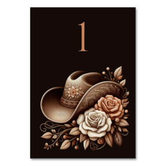 Country Western Cowgirl Hat with Flowers Table Number