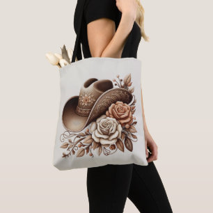 Country Western Cowgirl Hat with Flowers Tote Bag