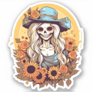 Country Western Cowgirl Skeleton Sunflowers Floral