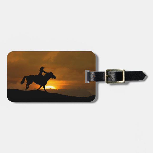 Country Western Cowgirl Sunset Luggage Tag (Front Horizontal)