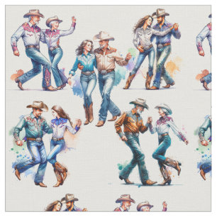 Country Western Dancers Variety of Couples Fabric