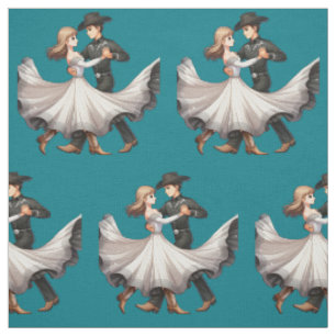 Country Western Dancers Waltzing any colour backgr Fabric