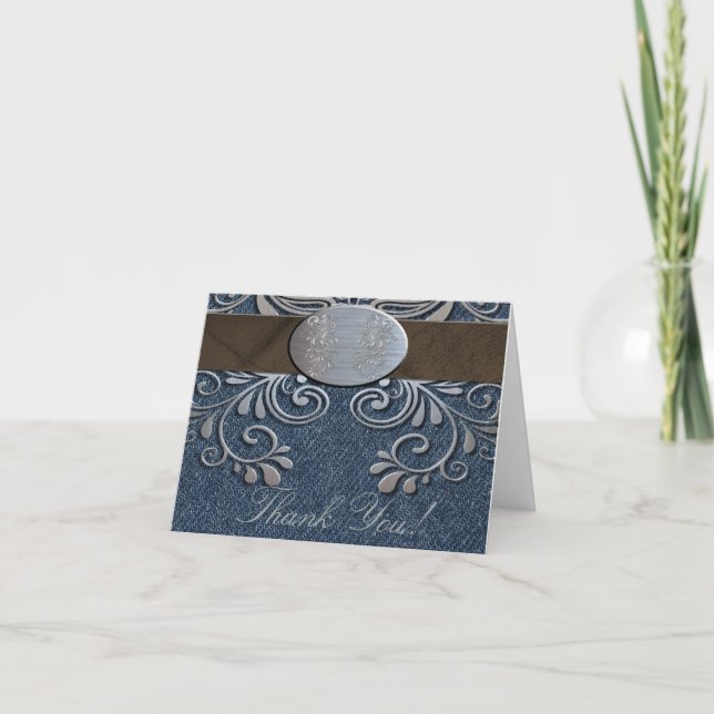 Country Western Denim Thank You Note Card (Front)