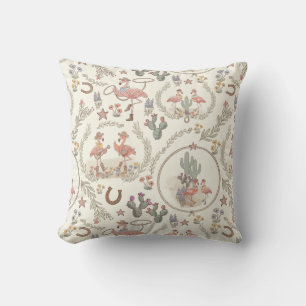 Country Western Flamingo Throw Pillow