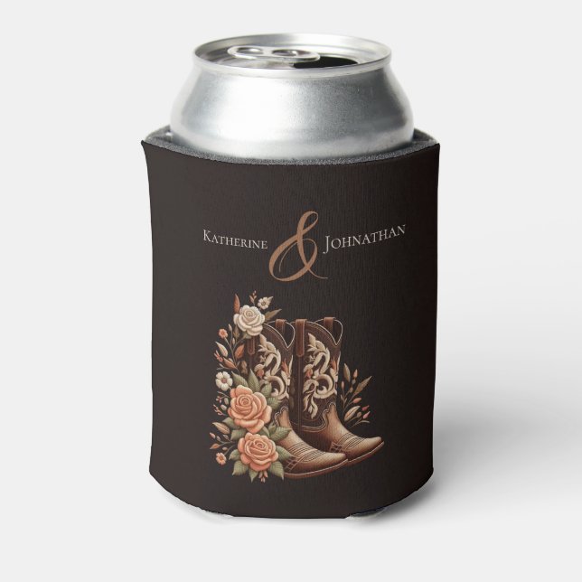Country Western Flowers with Cowboy Boots- Can Cooler (Can Back)