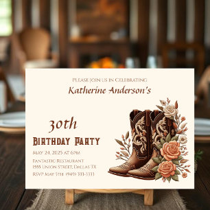 Country Western Flowers with Cowboy Boots Invitation