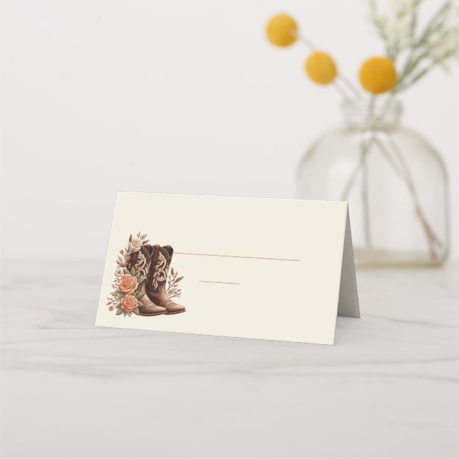 Country Western Flowers with Cowboy Boots Place Card (Back)