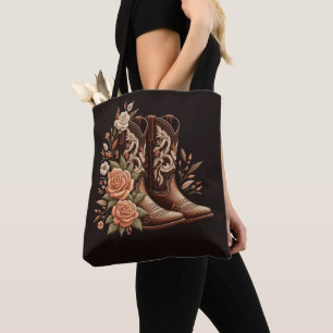 Country Western Flowers with Cowboy Boots Tote Bag