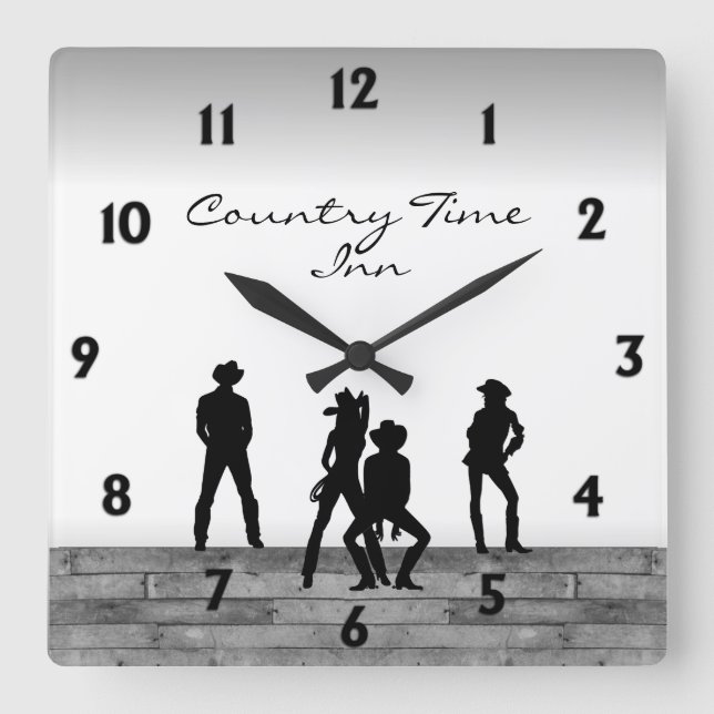 Country Western Fun Square Wall Clock (Front)