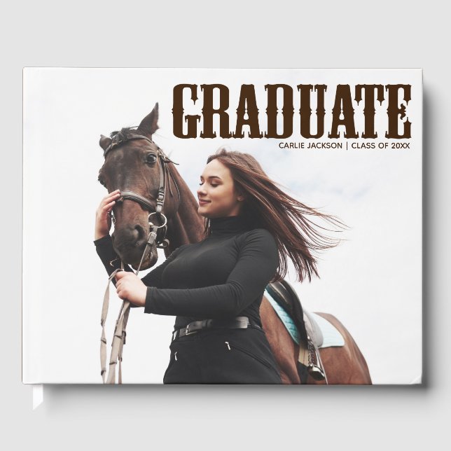 Country Western Graduate Photo Cowgirl Graduation Guest Book (Front)